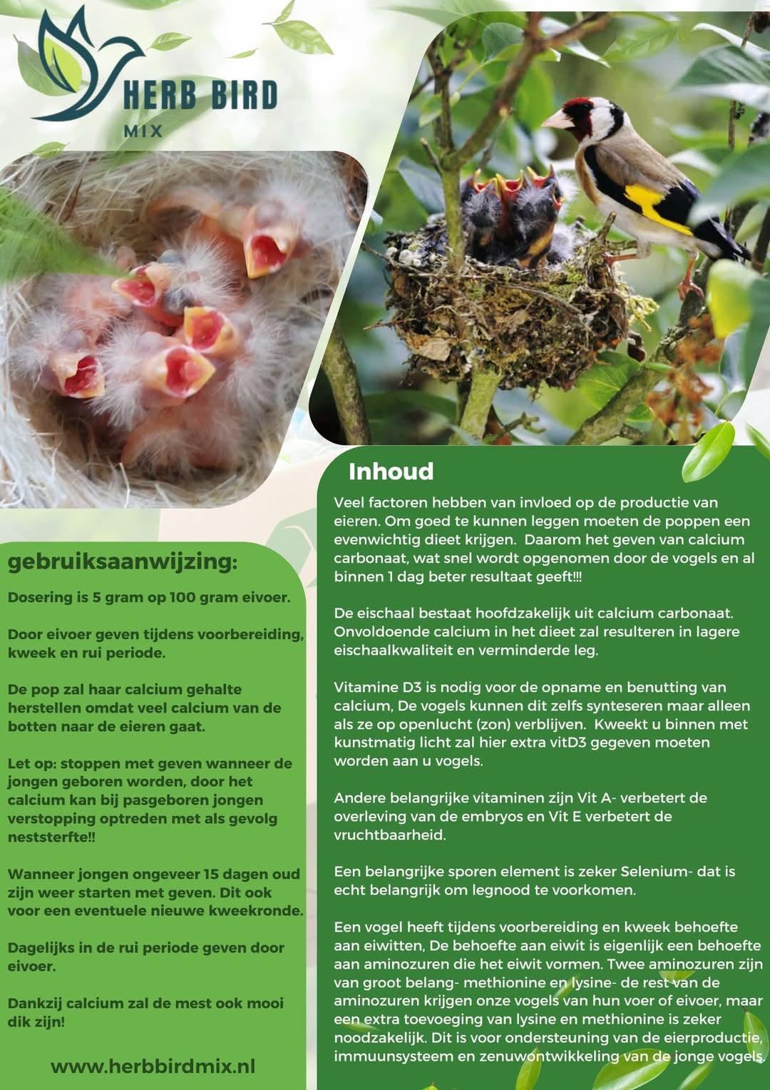 VitalGrow Max 500 Gram - Calcium Vitamines en Essentiële aminozuren - Herb Bird Mix