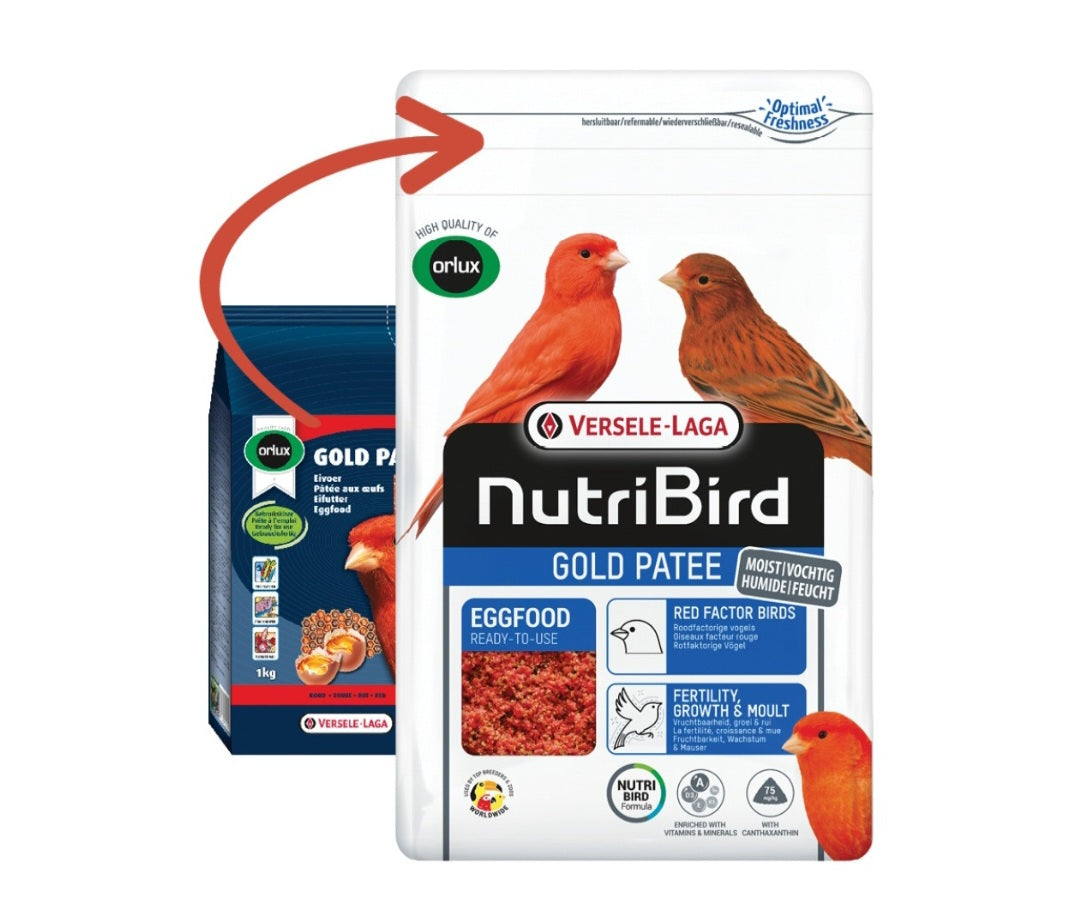 NIEUW Nutribird Gold Patee Roodfactorige Vogels 1kg ( Met ritssluiting )