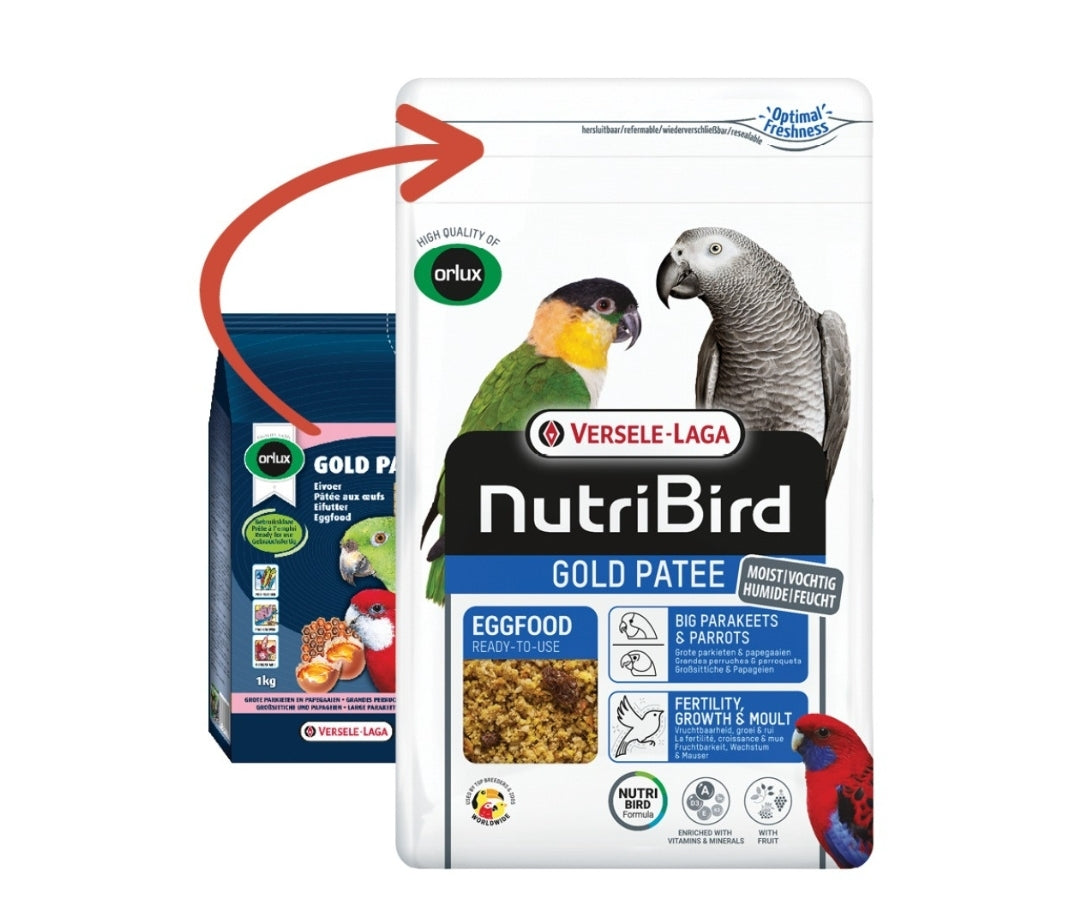 NIEUW Nutribird Gold Patee Grote Parkieten & Papegaaien 1kg ( Met ritssluiting )