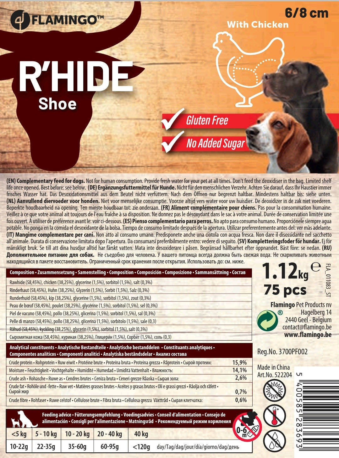 SNACK R'HIDE BUFFELHUID SCHOEN WIT MET KIP 6-8CM 14,5-15GR / 75 ST 1120GR