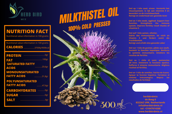 Mariadistelolie 300ml 100% Bio Koud Geperst - Herb Bird Mix