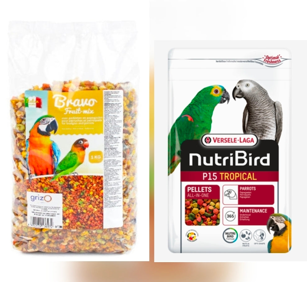 Bravo Fruit Mix Grof 1kg + Nutribird P15 Tropical 1kg
