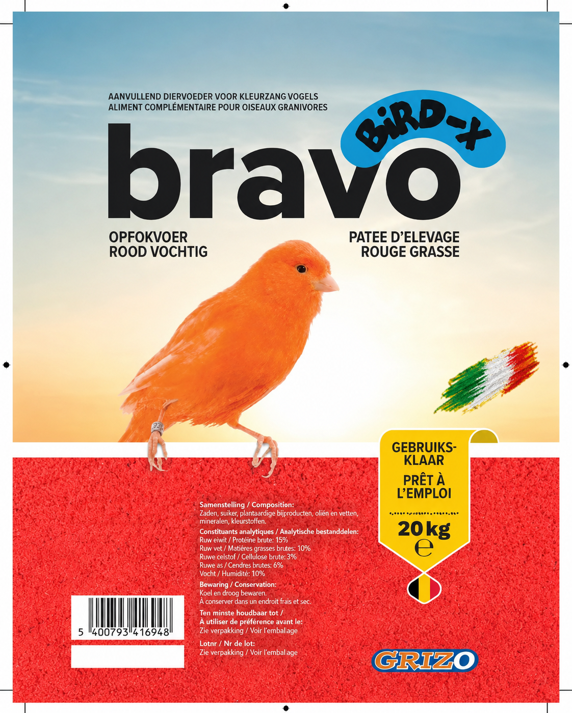 Bravo Rood Vochtig Eivoer 1kg - Bird-X met Italia
