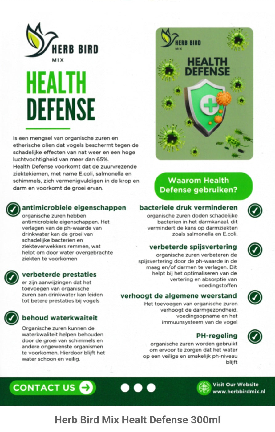 Health Defense 10ml - Voorkomt Coccidiose ( Anti Zwarte Stip ⚫️ 🌱 ) - Betere PH Regeling - Herb Bird Mix