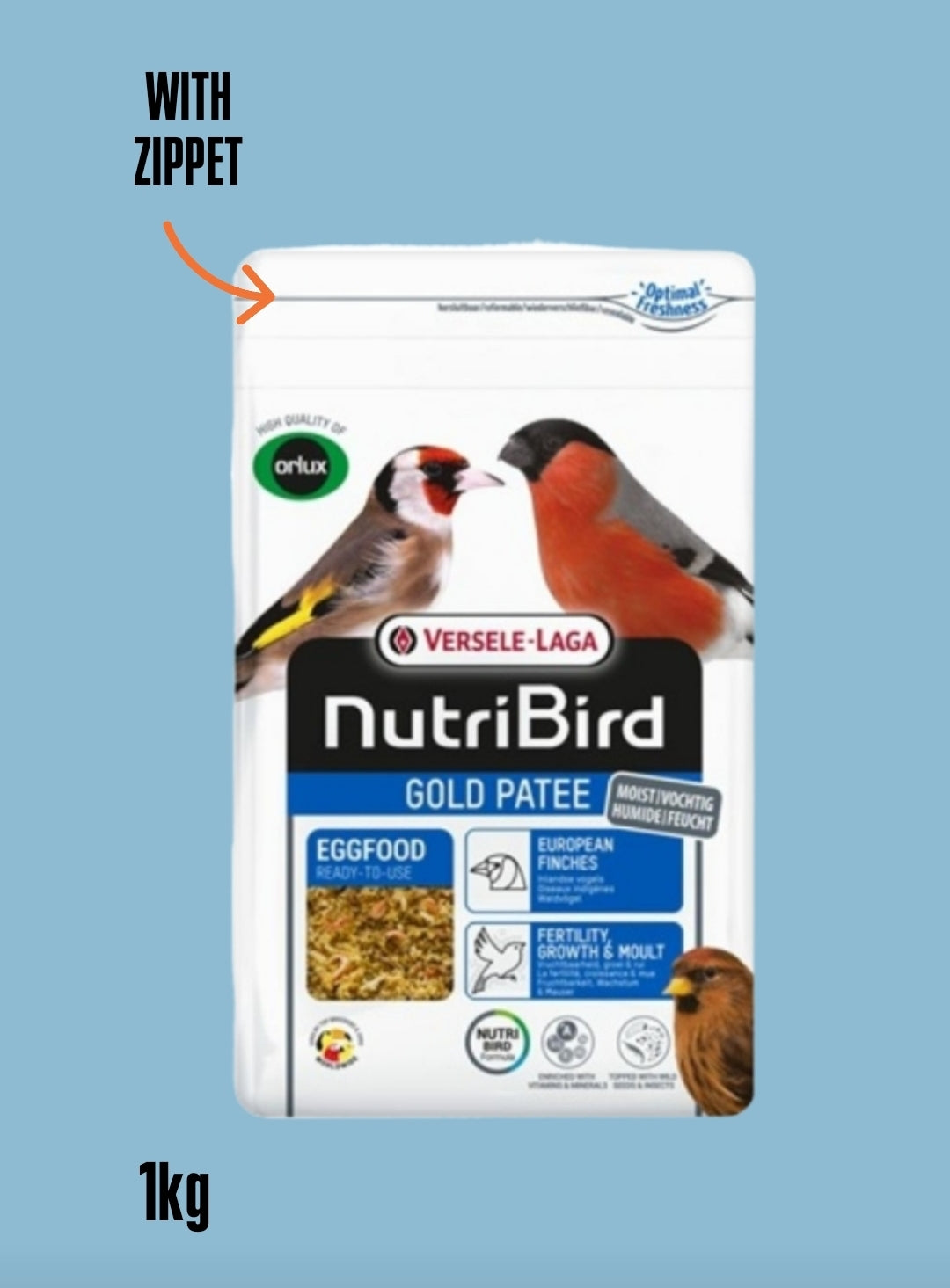 NIEUW Nutribird Gold Patee Inlandse Vogels 1kg ( Met ritssluiting )