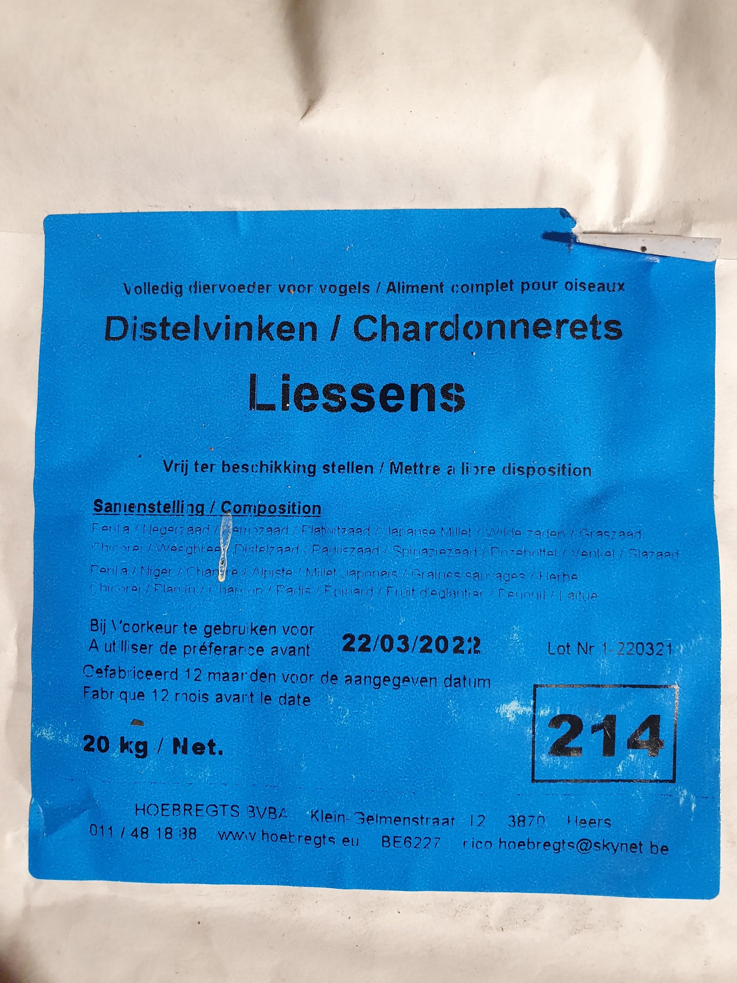 Liessens Distelvinken 5kg - Hobbyfarm Hoebregts