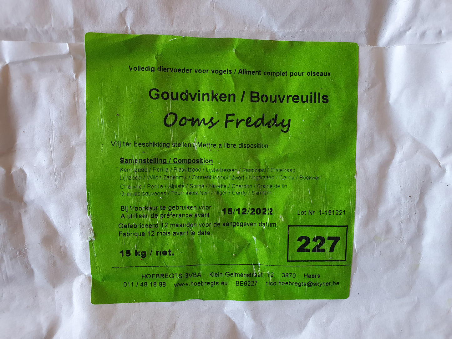 Goudvinken Oom Freddy 5kg - Hobbyfarm Hoebregts