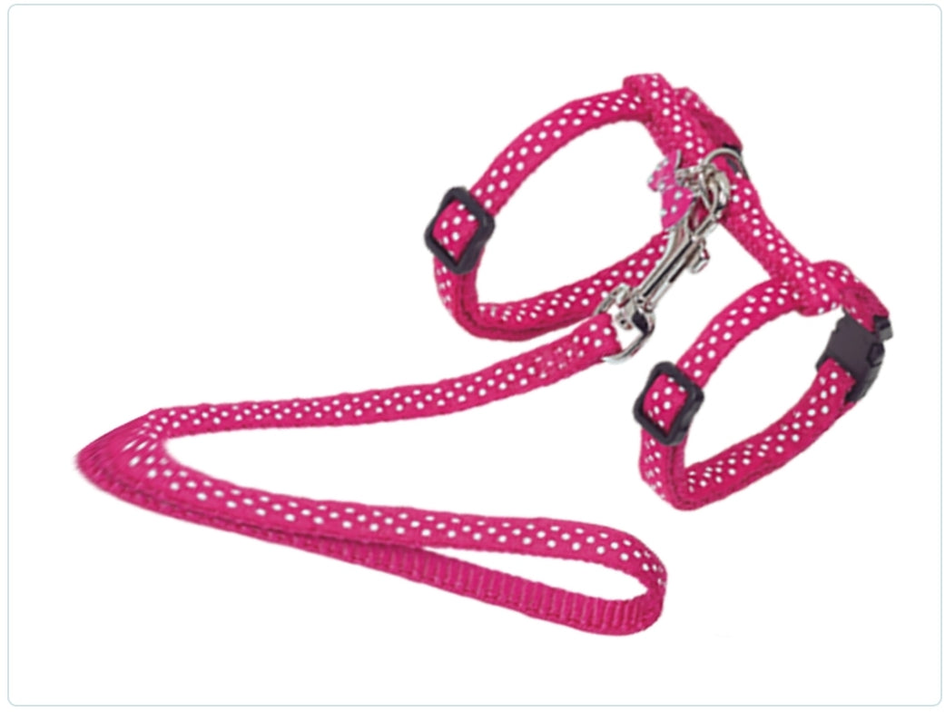 HARNAS+LEIBAND STIPPEN FUCHSIA 15-22/30-32CM+120CM