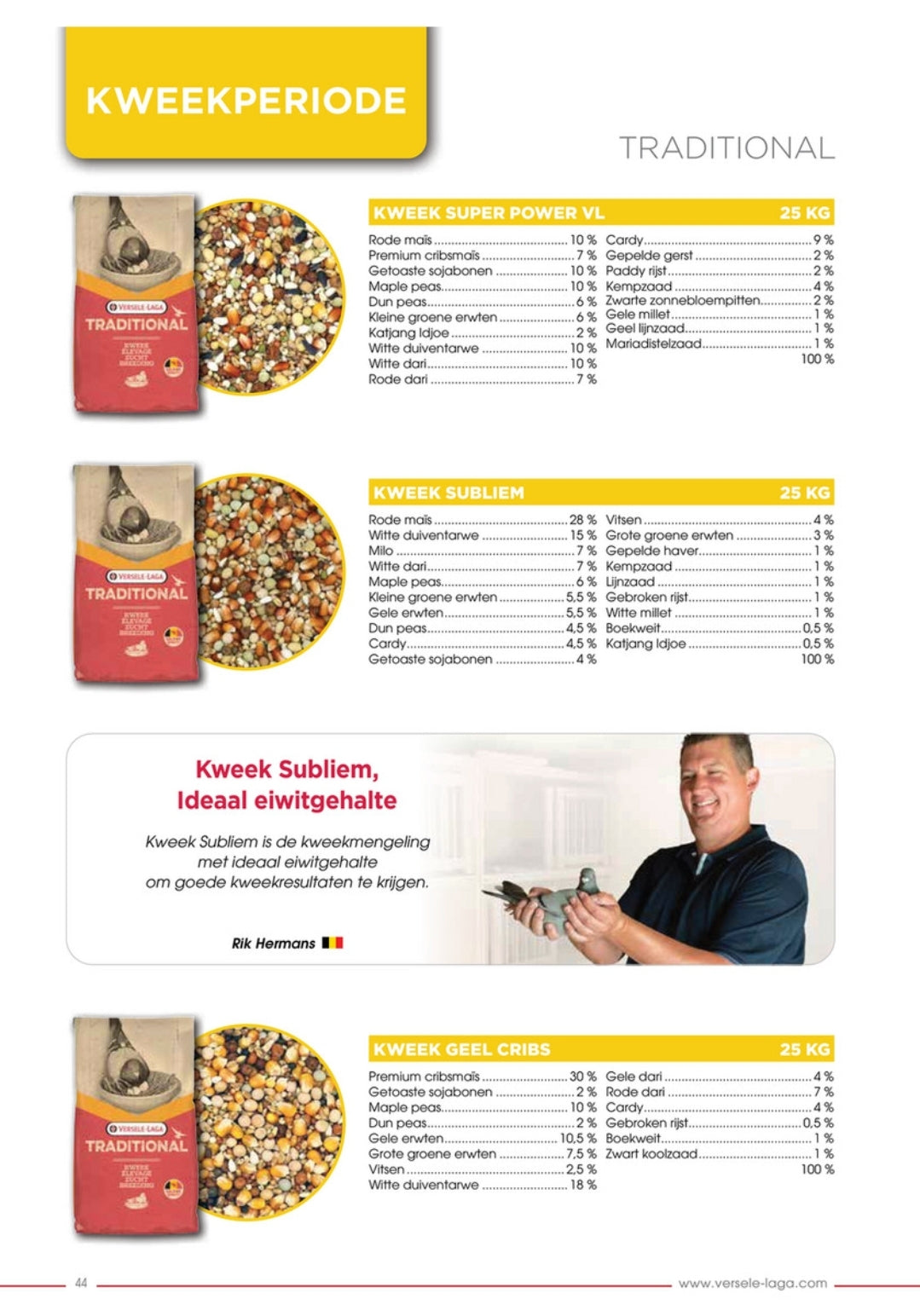 Traditional Kweek Geel Crips Duivenvoer 25kg - Versele Laga