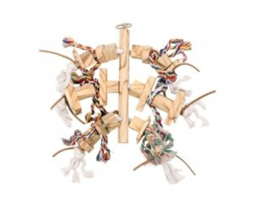 Houten hanger met leder en touw L