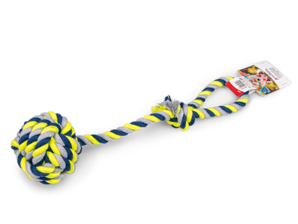 Katoen koord + handvat + bal Ø 10,5cm blauw-geel 54cm