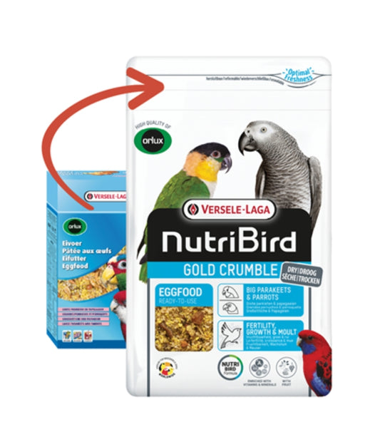 Nutribird Gold Crumble Grote Parkieten en Papegaaien 800 gram ( droog eivoer )