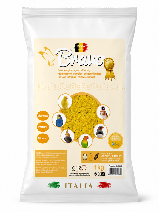 Bravo Vochtig Geel Eivoer 1kg - Bird-X met Italia ( zelf ingepakt )