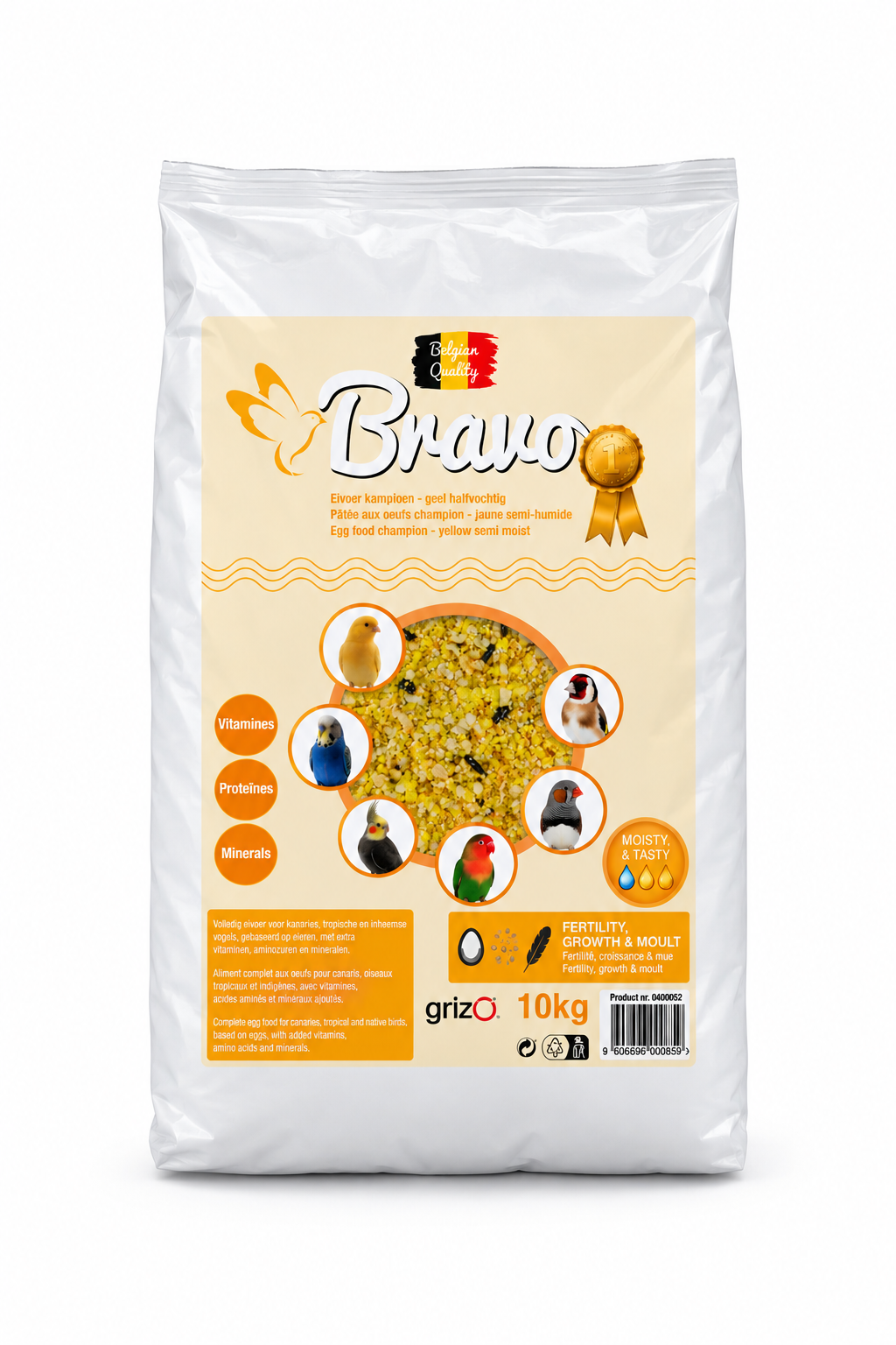Bravo 10kg eivoer kampioen - Geel half vochtig