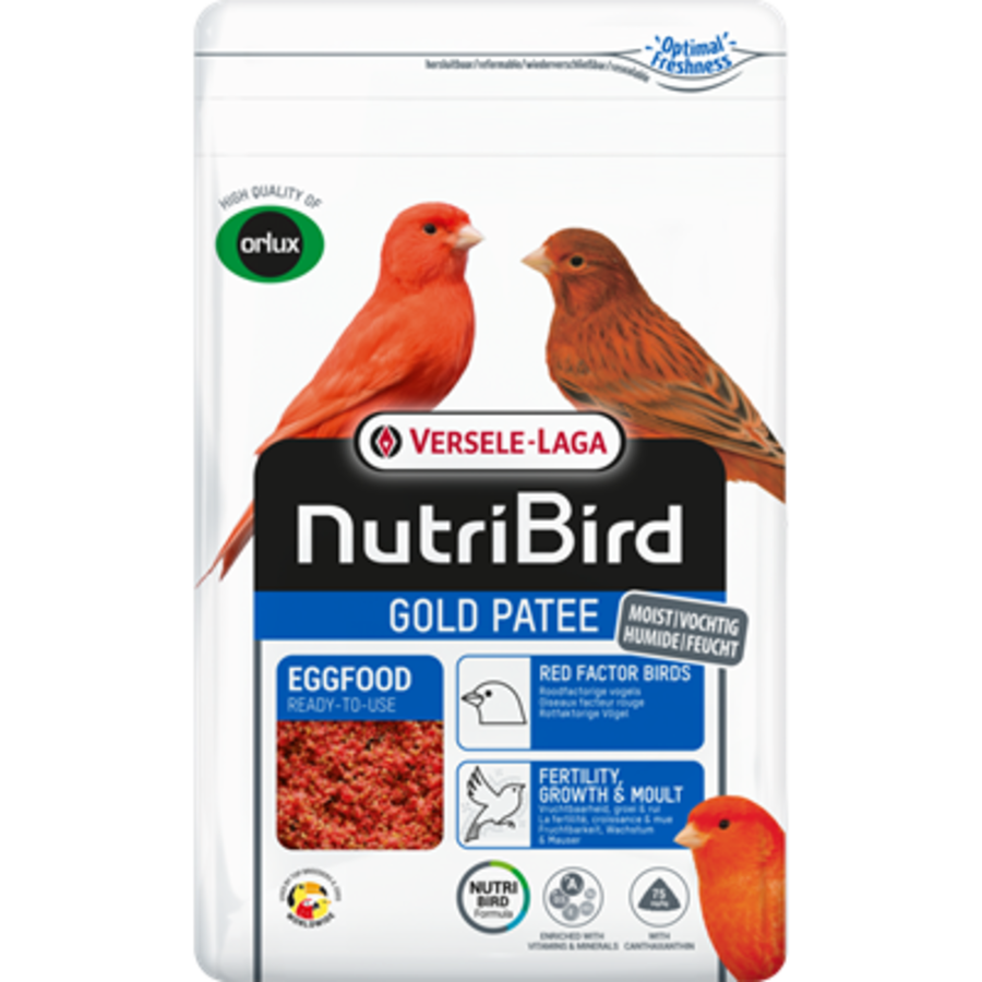 Nutribird Gold Patee Roodfactorige Vogels 1kg ( Met ritssluiting )