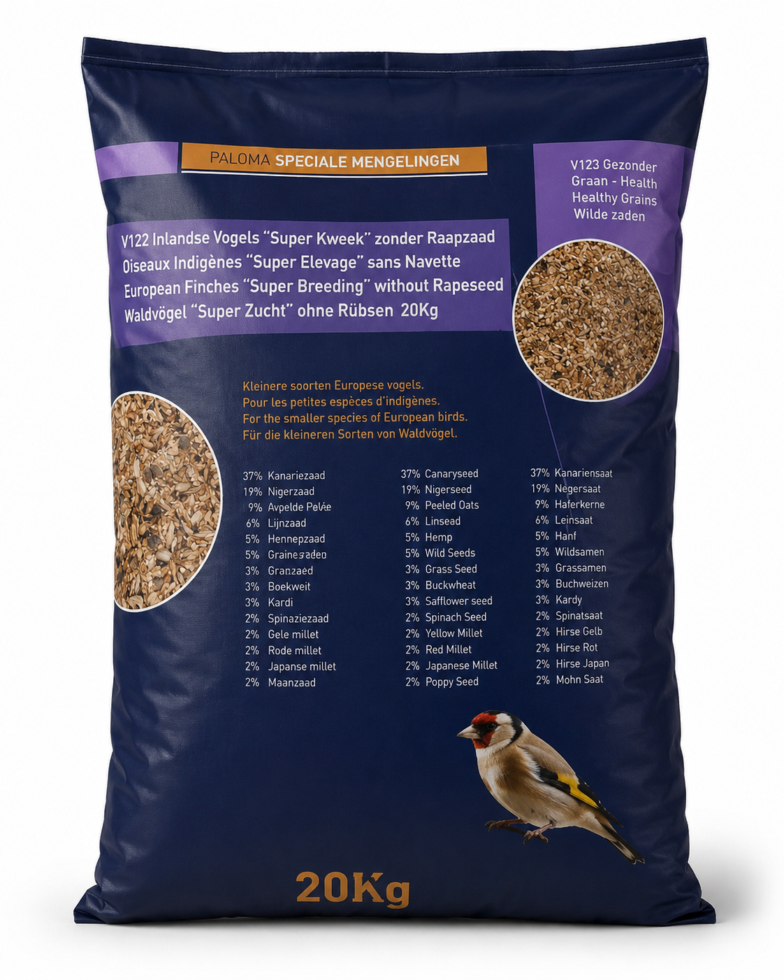 V122 Inlandse Vogels "Super Kweek" zonder Raapzaad" 20kg - Paloma