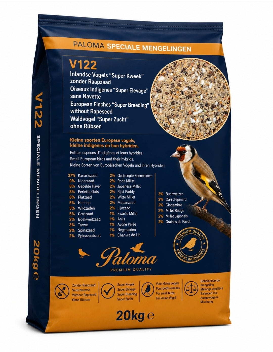 V122 Inlandse Vogels "Super Kweek" zonder Raapzaad" 20kg - Paloma