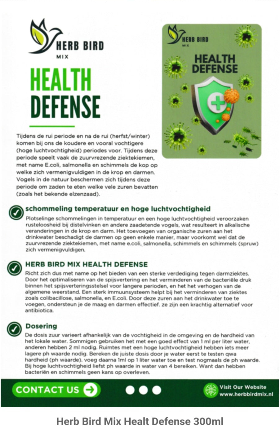Health Defense 10ml - Voorkomt Coccidiose ( Anti Zwarte Stip ⚫️ 🌱 ) - Betere PH Regeling - Herb Bird Mix