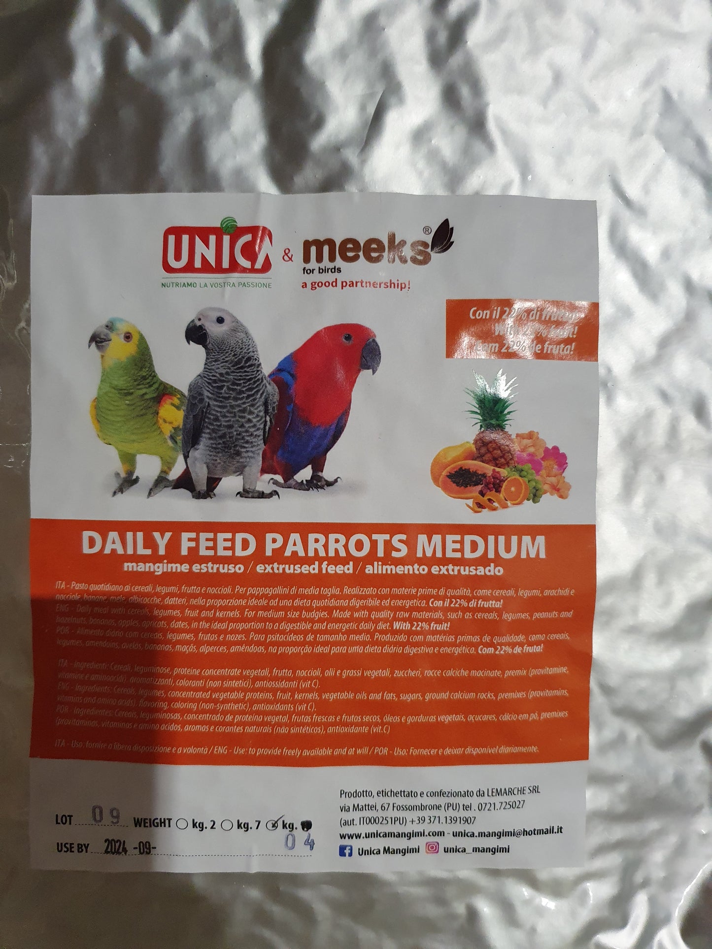 Daily Feed Parrots Medium ( fruit mix ) 4kg - Unica & Meeks