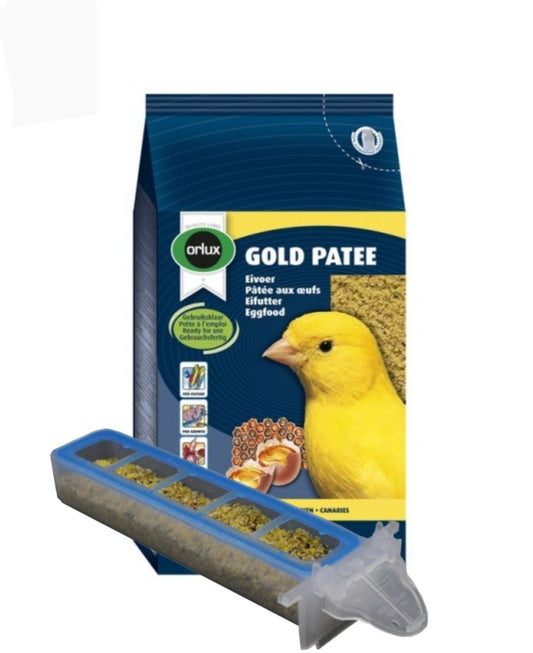 Combo Pakket - Gold Patee Kanarie ( vet ) Geel 1kg - Orlux + 1 Apollo Feeder